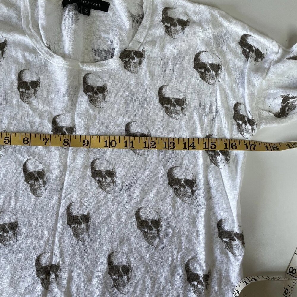 SKULL CASHMERE 100% Linen Skull Print Sweater Top Long Sleeve Lightweight XS - Picture 4 of 9